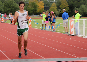 The John Cooper School junior Pedro Nasta crosses the finish line first at the SPC South Zone. Photos courtesy The John Cooper School