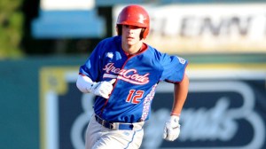 Ryan Johnson of College Station (Texas) rounds second at the 2013 Area Code Baseball Games. (Photo: Scott Kurtz) 