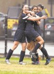 College Park players celebrate after a goal against Cypress Creek last week at the Lady Highlander Invitational.