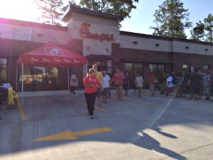 The community camped out and lined up for the opportunity to get Chick-fil-A for a year