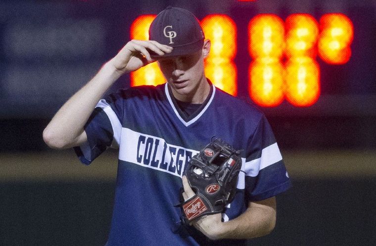 College Park pitcher Tyler Mortenson reacts after giving up his second unearned run during the sixth inning.