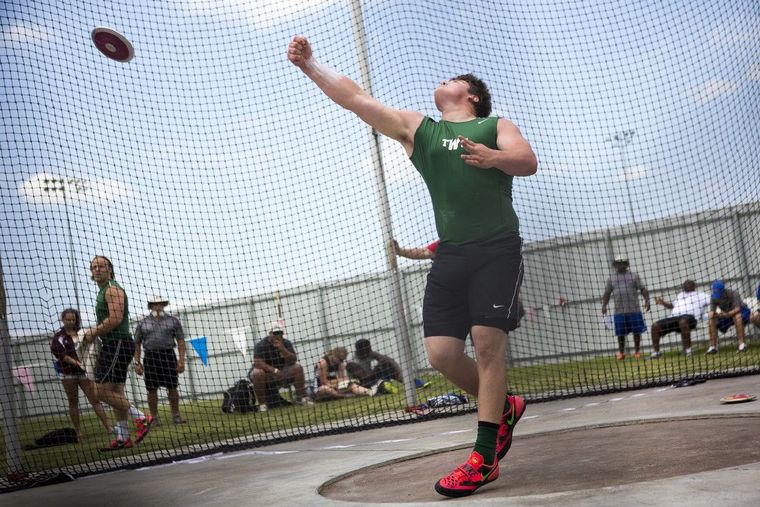 The Woodlands’ Adrian Piperi completed the sweep of the shot put and discus events on Wednesday in the USATF World Youth Trials in Napierville, Illinois.