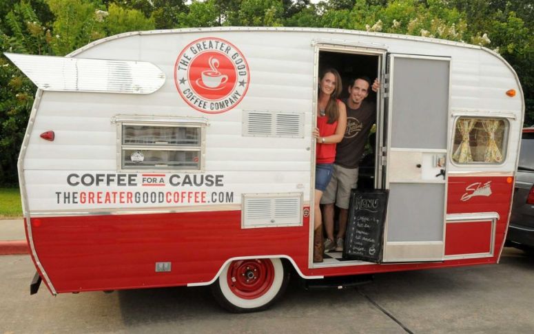 Dea and Ben Scogin, of Spring, with their Coffee for a Cause mobile coffee bar trailer. 