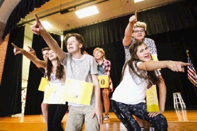 The Woodlands High School students sing “25th Annual Putnam County Spelling Bee” from its namesake musical at rehearsal on Friday at The Woodlands High School Ninth Grade Campus.