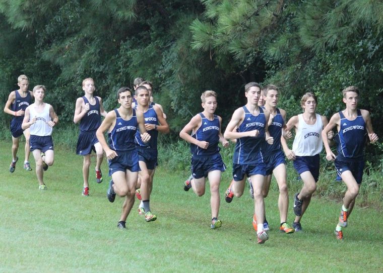 Junior Jeremy Rich and senior Harry Bellow lead the pack early at the Watermelon Run, the Kingwood boys annual intrasquad season opener.