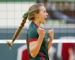 The Woodlands’ Hailey Reier celebrates a point during a high school volleyball match against Montgomery Tuesday.