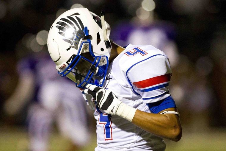 Oak Ridge wide receiver Thai Adams reacts after the War Eagles' comeback falls shorts in the fourth quarter of a high school football game Saturday. 