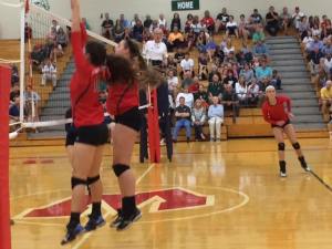 Tandem blocking by TWHS Anabella Pinton and AJ Koele denied numerous scoring attempts.