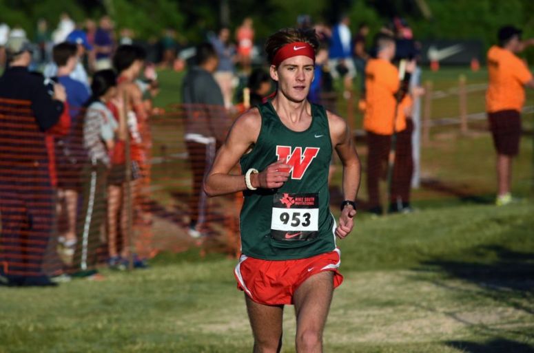 The Woodlands senior Daniel Golden competes in the Varsity Elite Boys race during the Nike South XC Invitational at Bear Branch Park in The Woodlands on Oct. 3, 2015.
