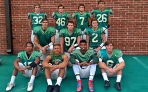 Members of The Woodlands defense pose for a picture before Tuesday’s practice. Front row (from left), defensive backs A.J. Mason, Antoine Winfield, Talon Baskin and Connor Binney; second row (from left), linemen Michael Purcell, Grant Stephens and Christian Cargill; and back row (from left), linebackers Matt Mahoney, Eugene Bizer, Ian Harris and Cole Sichley.