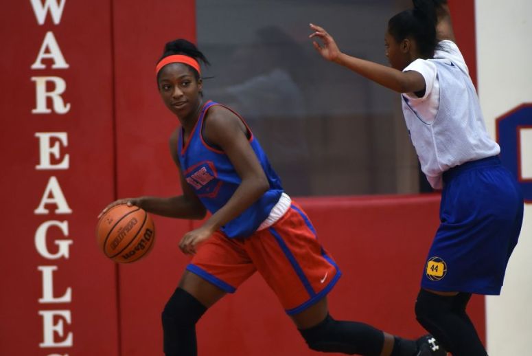 Oak Ridge freshman guard/forward Alecia Whyte, left, works the ball against a Klein defender during their scrimmage last week.